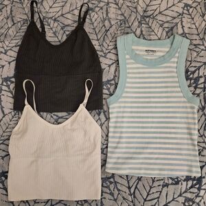 Old Navy Blue Striped Tank and Ribbed Tops Set